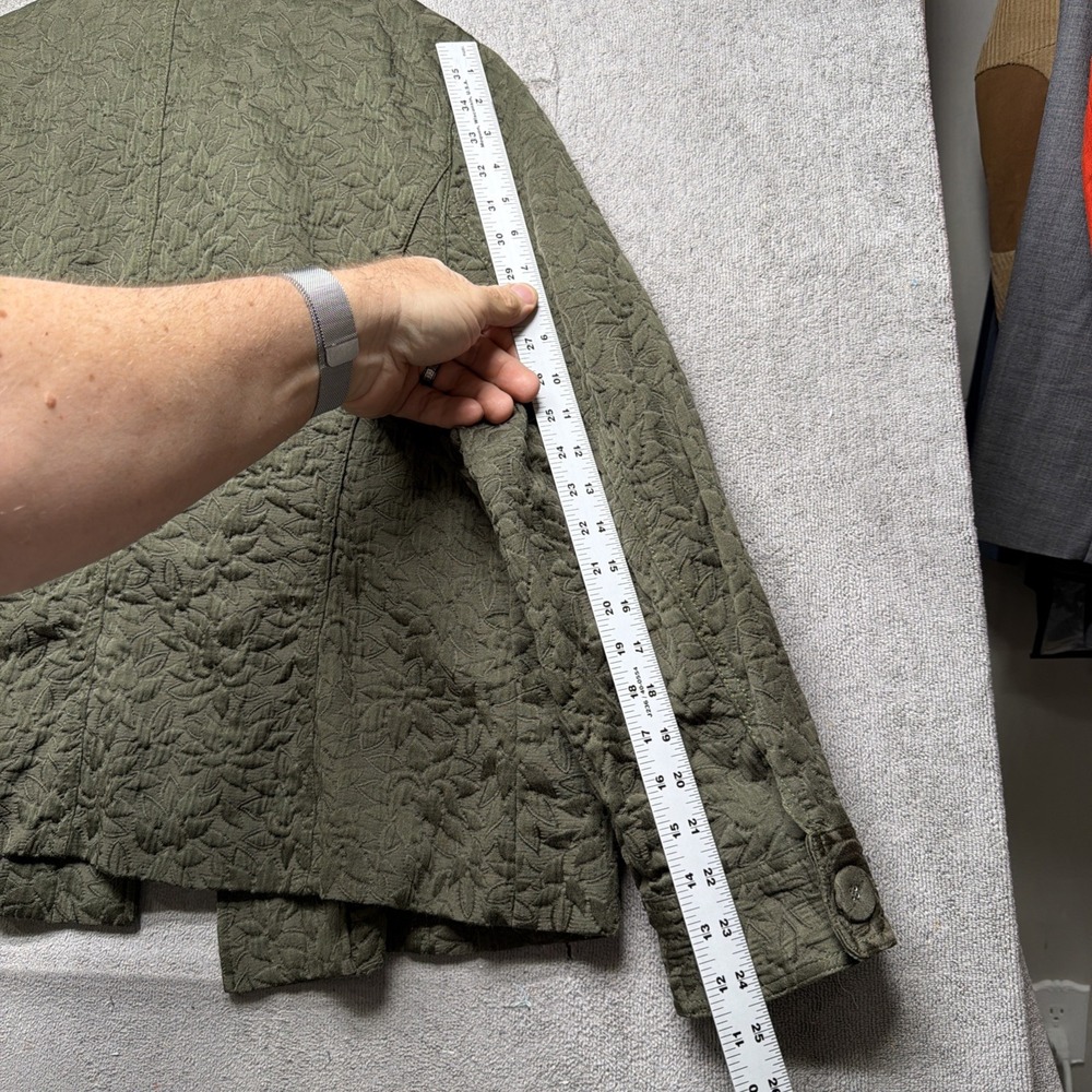 J Jill Women's Olive Green‎ Embroidered Jacket Textured Boho Layer XL - Picture 11 of 12